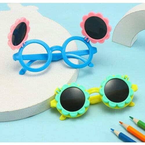 New Sunflower Cartoon Children Sunglasses Cute Baby Cartoon Flip Kids Sunglasses Glasses Frame