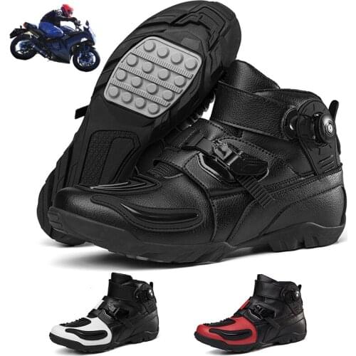 New Motorcycle Leather Shoes Mens Non-Slip Waterproof Riding Boots Shoes Womens Street Racing Off-Road Travel Locomotive Shoes