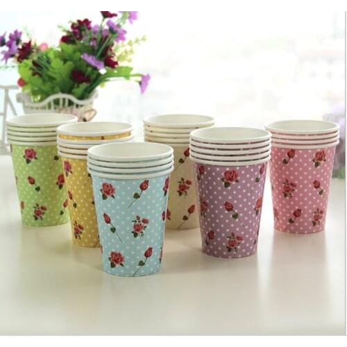 Disposable Paper Cups With Rose Patterns Can Be Selected In Many Colors For Birthday Parties And Festivals
