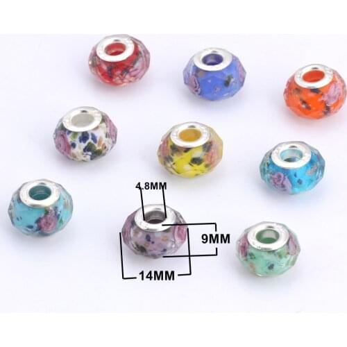 OlingArt 14*9MM 10pcs/lot Lampwork Multicolor mixing hole beads 5MM Necklace Bracelet DIY Jewelry Making Leather rope