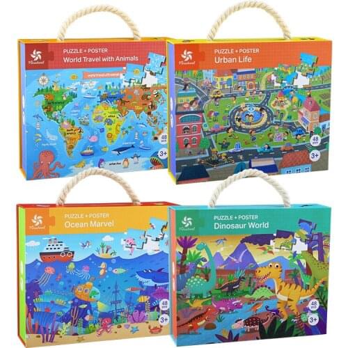 PWO Children Early Educational Baby Colorful Cartoon Interesting 48 Pieces Paper Jigsaw Puzzle Toys More Than 3 Years Old