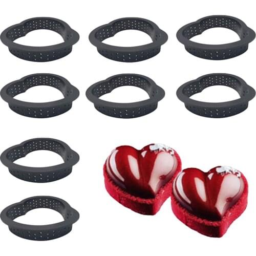 Plastic Perforated Heart Shape Egg Tart Cake Ring Set DIY French Dessert Mould Fruit Cookies Pastry Kitchen Baking Molds