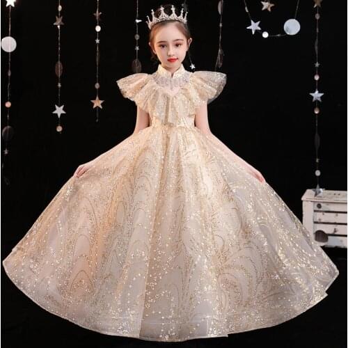 Girls High Quality Host Evening Party Princess Dress Kids Teens Elegant First Communication Birthday Wedding Ceremony Prom Dress