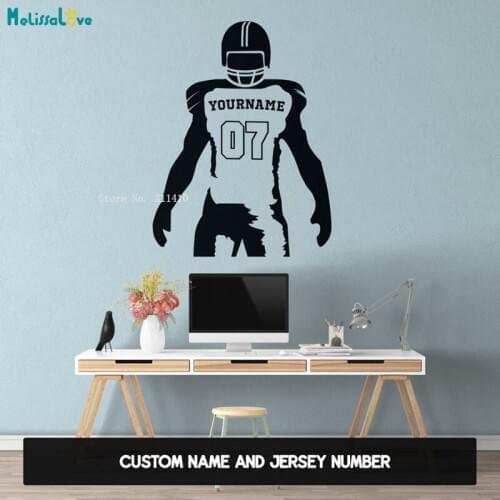 Half-length American Football Personalised Write Your Name & Jersey Number Wall Decal Vinyl Stickers Gaming For Boys Room YT4881