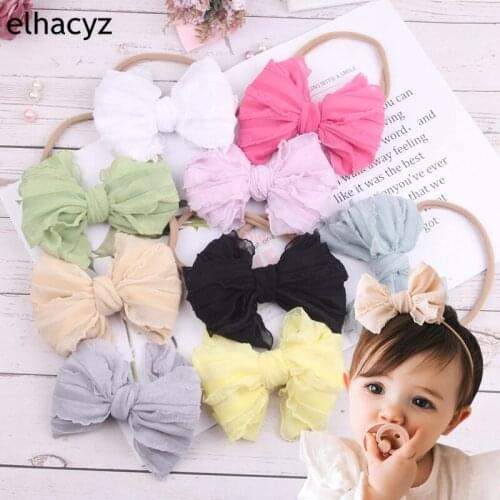 10pcs/lot Cute 5" Soft Tied Lotus Lace Hair Bow Baby Nylon Headband Handmade DIY Hair Accessories Hair band For Girl Headwear