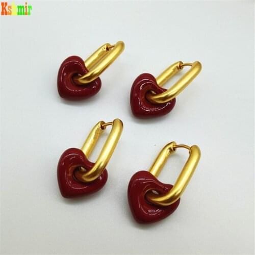 Kshmir European and American simple temperament retro earrings two fashion women red heart-shaped earrings jewelry gifts 2021