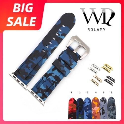 Rolamy 38 40 42 44mm Camo Blue Grey Red Waterproof Silicone Rubber Replacement Wrist Watch Band Loops For Iwatch Series 4/3/2/1