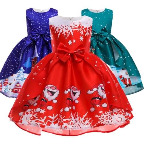 Christmas Dress For Kids Girl Print Santa Claus Princess Dresses New Year Baby Girls Party Dress Children Cosplay Costume 3-10Y