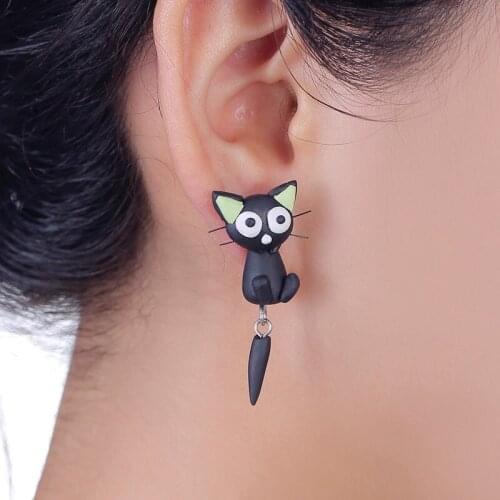 TTPAIAI 30 Handmade Polymer Clay Black Cat Stud Earrings For Women Girls Fashion Jewelry Cartoon 3d Mouse Animal Earrings