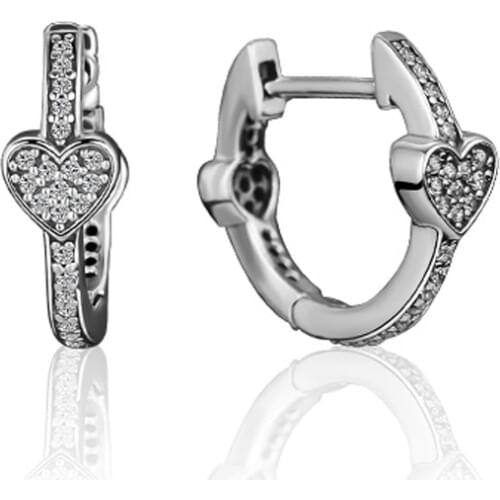 Authentic 925 Sterling Silver Clear CZ Alluring Hearts Hoop Earrings For Women Silver S925 Earring Wedding Jewelry pendientes