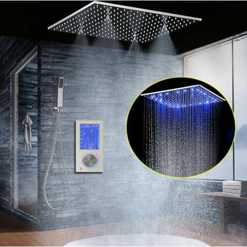 LED Concealed Rainfall Shower European-style Thermostatic Intelligent Digital Display Rain Shower Set Wall-mounted MassageShower