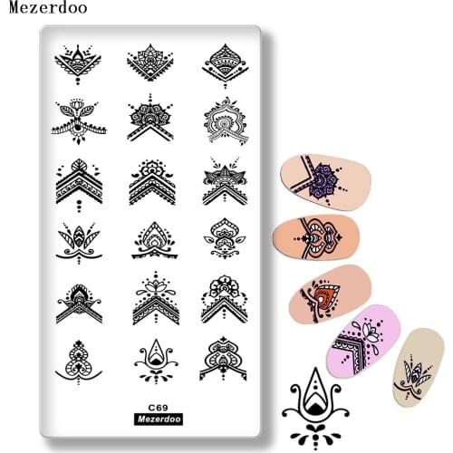 1Pc Nail Art Stamping Plate French Tips Floral Desserts Circus Sketches Leaf Rectangle Image Stencil Template Nail Art Plate C69