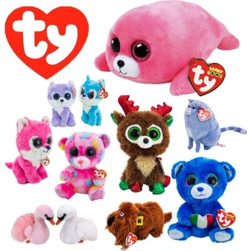 Ty Beanie Big Eyes Unicorn Sea Lion Wolf Bear Dog Swan Elk Plush Stuffed Animal Super Soft Bedside Toys Doll Gift For Kids 15CM