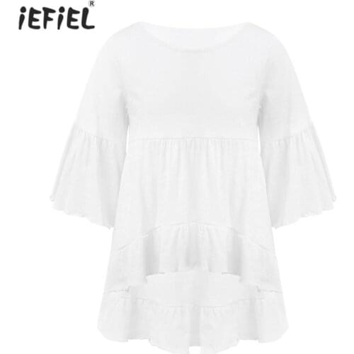 Spring Autumn Kids Clothes Girls T-shirt Tops Children Casual Clothing Cotton Flared Long Sleeve Asymmetric Ruffle Dress Top