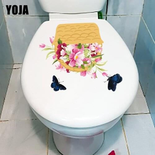 YOJA 21.4X18.1CM Peony Flower Basket Classical Bedroom Decoration Wall Decal Cartoon Toilet Sticker T1-1374