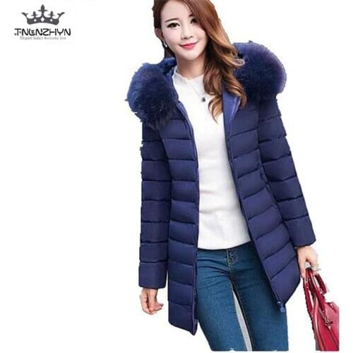 TNLNZHYN 2019 New Women clothing Winter Jacket Hooded Fur collar Warm Cotton clothes slim Large size Thicken Winter Jacket Coat