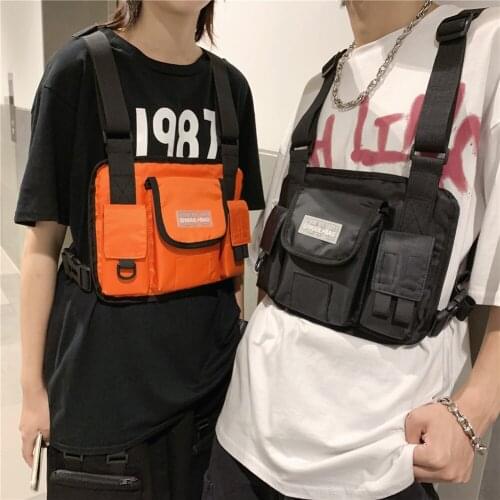 Fashion Hip Hop Chest Shoulder Bag Women Oxford Solid Color Streetwear Vest Pouch Casual Big Capacity Multi-Pocket Waist Packs