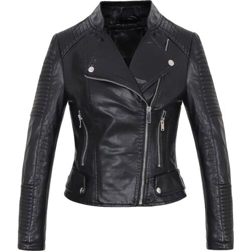 Womens Leather Jackets and Coats Turn-down Collar Pockets 2020 Faux Leather Black Coat Casual Girls Love Plus Size Full