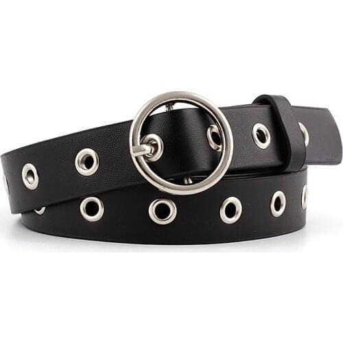 Women leather belt Round Metal pin buckle Circle Belts Hot Brand fashion Punk Ring for Women belt ladies jeans with dress belt
