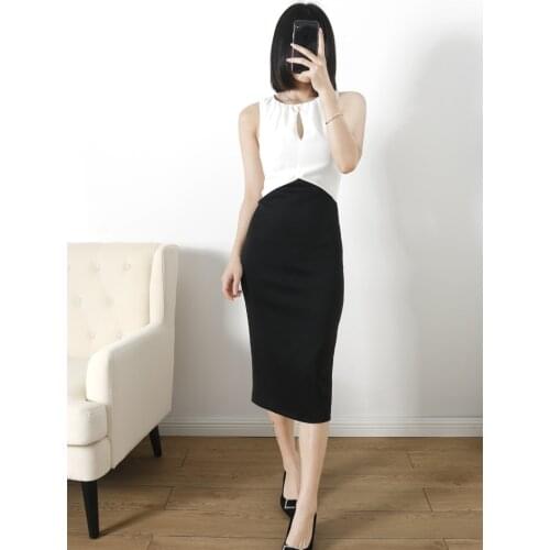 Sleeveless Color Block Black/ White Midi Elegant Dress Size 0-5 UK Collections