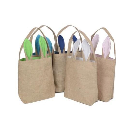 100PCS/Sets Cute Cotton Burlap Bags Rabbit Ear Shape Gifts Easter Bunny Bags For Kids In New Year Birthday Party Decoration