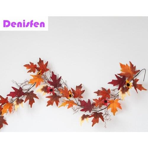 2pc Halloween Cane Door Hanging Thanksgiving Maple Leaf Decoration Festival Wreath Home Accessories Silk Flowers Wall Background