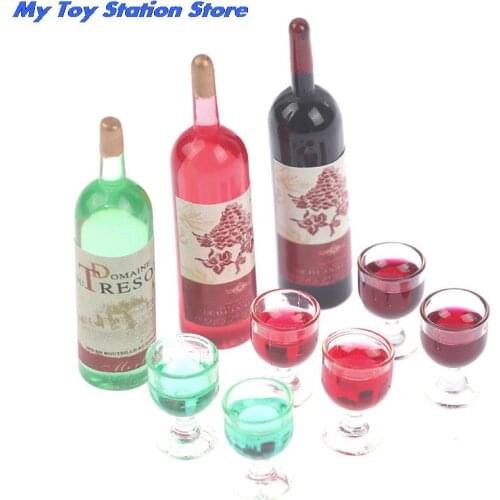 3pcs/set Dollhouse Miniature Simulation Wine Bottle Wine Glass Model Toys Desk Decoration Decorations For Kid
