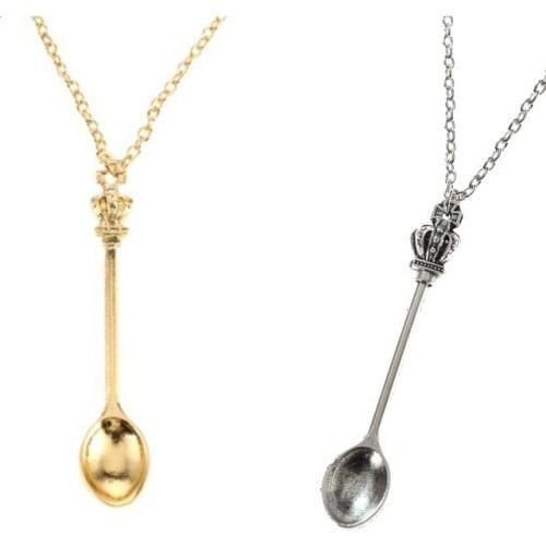 300pcs/pack Crown Mini Tea Spoon Classical Alice Snuff Necklace Wholesale Women Spoon chain Necklace