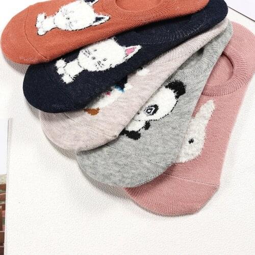 5 Pieces Womens Low Cut Sock Cartoon Printing Embroidered Socks Fashion Design Daily Casual Cute Cotton Funny Short Socks