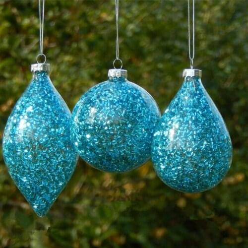 Free Shipping 6pcs/pack Middle Size Handmade Glass Pendant Inner Blue Beads Ornament Globe Christmas Day Home Decoration