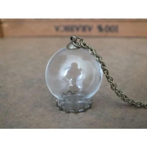 Free ship!! Handmade glass globe round ball with bronze base, 25x15mm necklace pendant,art jewelry pendant