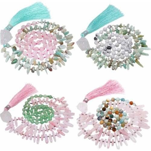 SUNYIK Semi Precious Stone Wrap Bracelet,Tibetan Buddhist Prayer Bead Necklace with Tassel