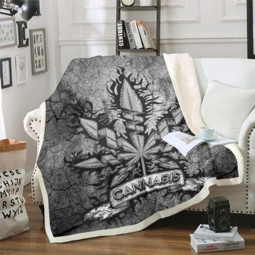 Leaf Fleece Throw Blanket for Sofa Bed Couch Weed Leaf Plush Blanket Leaves Sherpa Blanket Retro Grunge