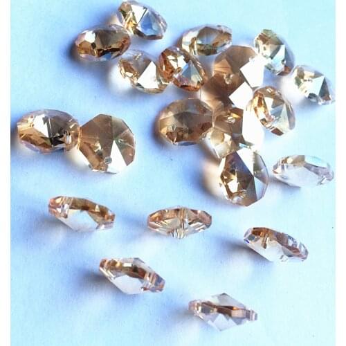 Hot Sale Champagne 500pcs 14mm crystal octagon Beads In 1 hole for Chandelier parts,crystal Glass Garland strand accessories
