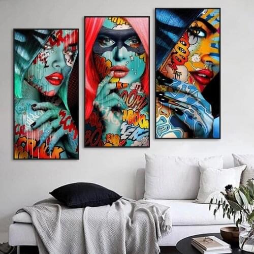 Graffiti Cool Girl with Colourful Tattoo Canvas Paintings Poster and Print Wall Art Pictures for Living Room home Decor cuadros
