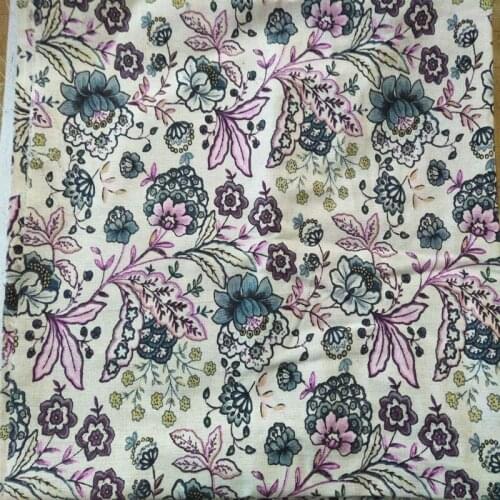 Graceful Blue Pink Graden Flowers Printed Cotton Linen Fabric Floral Linen Fabric 48x150cm