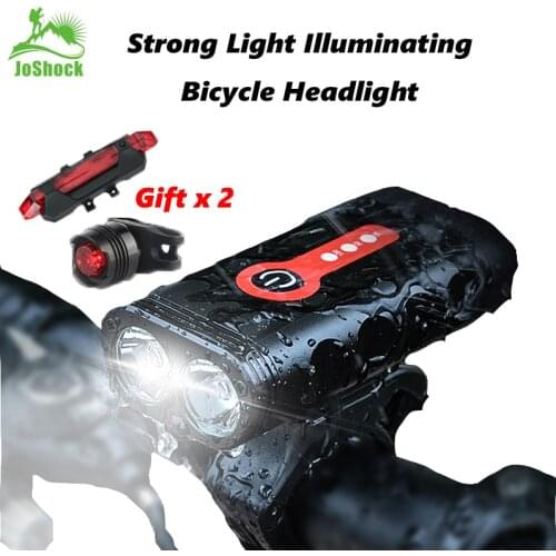 Joshock Bicycle Light L2/T6 USB Rechargeable 4400mAh Light IPX6 Waterproof 5Modes Headlight Bike Accessories With Taillight