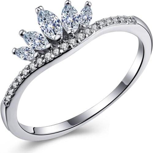 Seanlov Silver Color Crown Rings for women Hot Sale New Jewelry Special Luxury Princess Cut White Cubic Zircon Engagement Ring