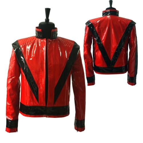 Rare MJ Michael Jackson Red PU Leather This is it Thriller Jacket PUNK Skinny Outwear Motorcycle Style