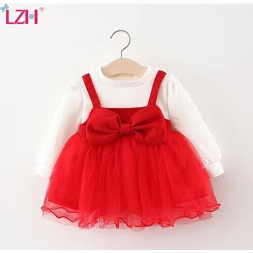LZH 2021 Big Bow Net Yarn Dress For Kids Clothing Girls Princess Dress Costume For Newborn Autumn New Childrens Clothes