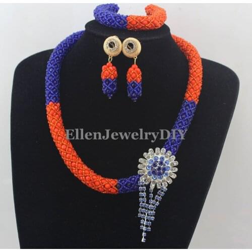 Fashion Royal Blue African nigerian Wedding bridal beads Jewelry Set African beads Jewelry Set African beaded necklace W12907