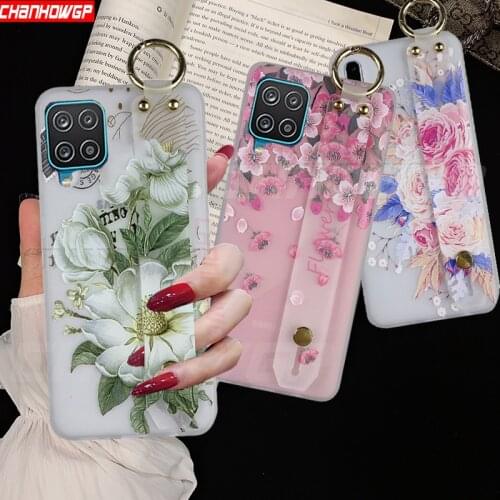 Soft Flowers Wrist Strap Case For Samsung Galaxy A12 A32 A42 A52 A72 5G A21S A51 A71 A01 A11 A31 A41 S20 FE S21 Plus Ultra Cover