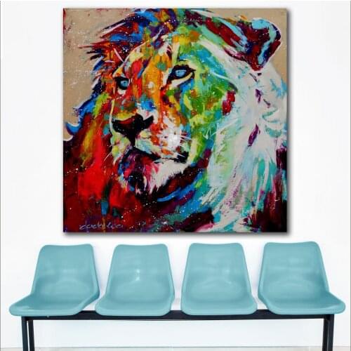Wlong FramelessColorful Lion Animals Abstract Painting Modern Wall Art Picture For HomeWall Art work living room and bedroom