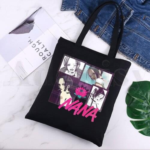 Nana Anime Manga Nana Osaki And Ren Honjo Harajuku Black Canvas Print Shopping Bags Girls Fashion Life Casual Pacakge Hand Bag