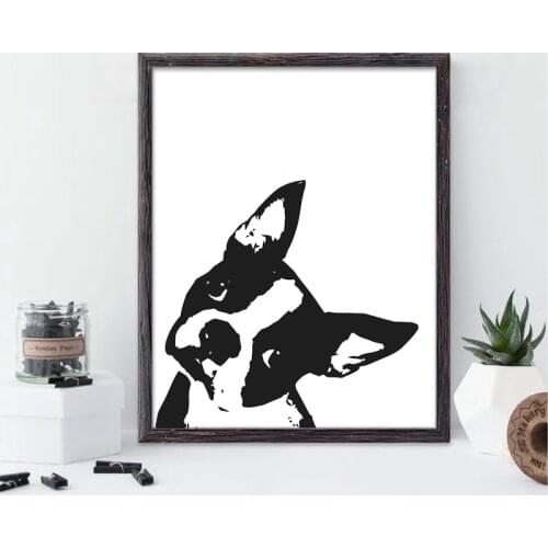 Boston Terrier Wall Art Canvas Painting Poster Print Pet Lover Gift Modern Black and White Dog Silhouette Home Decor one piece