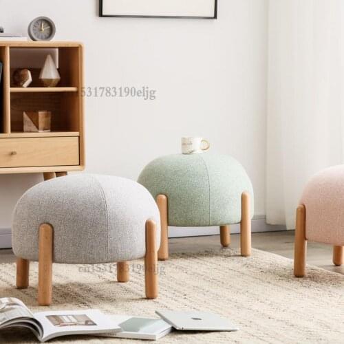 Solid Wood Low Stool Home Small Stool Cloth Shoe Exchange Stool Creative Sofa Stool Living Room Simple Round Stool