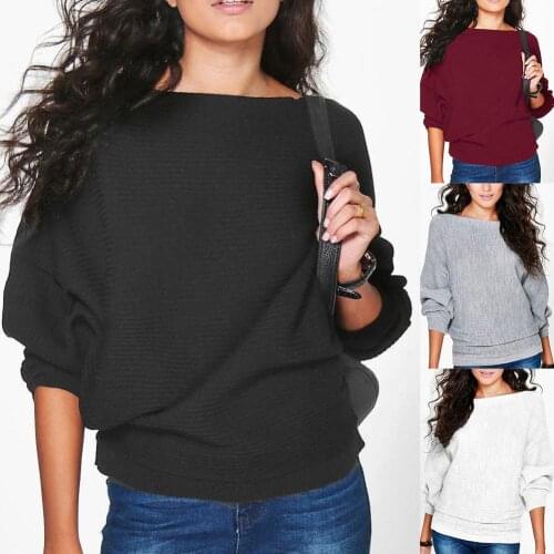 New Autumn Winter Slash Neck Pullovers Sweaters Primer shirt Blouse Batwing Sleeve Knitted Fabric Sweater Top