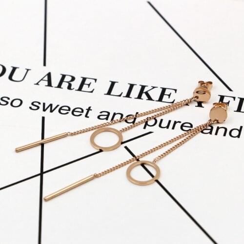 New Stainless Steel Strip And Round Drop Earrings Woman Fashion Titanium Steel 3 Colors Woman Earrings Jewelry Wholesale