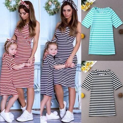Family Matching Outfits Short Sleeve Stripe Dress Mother Daughter Dress Summer Girl Women Boho Loose Dresses Sundress Clothes