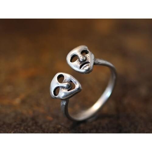 Wholesale New Retro Face Rings Gold Silver Color Comedy Tragedy Promise Rings For Women Girl World Of Warcraft Aros Overwatch